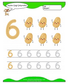 6 Rakamı Çizgi Çalışmaları Çalışma Sayfaları